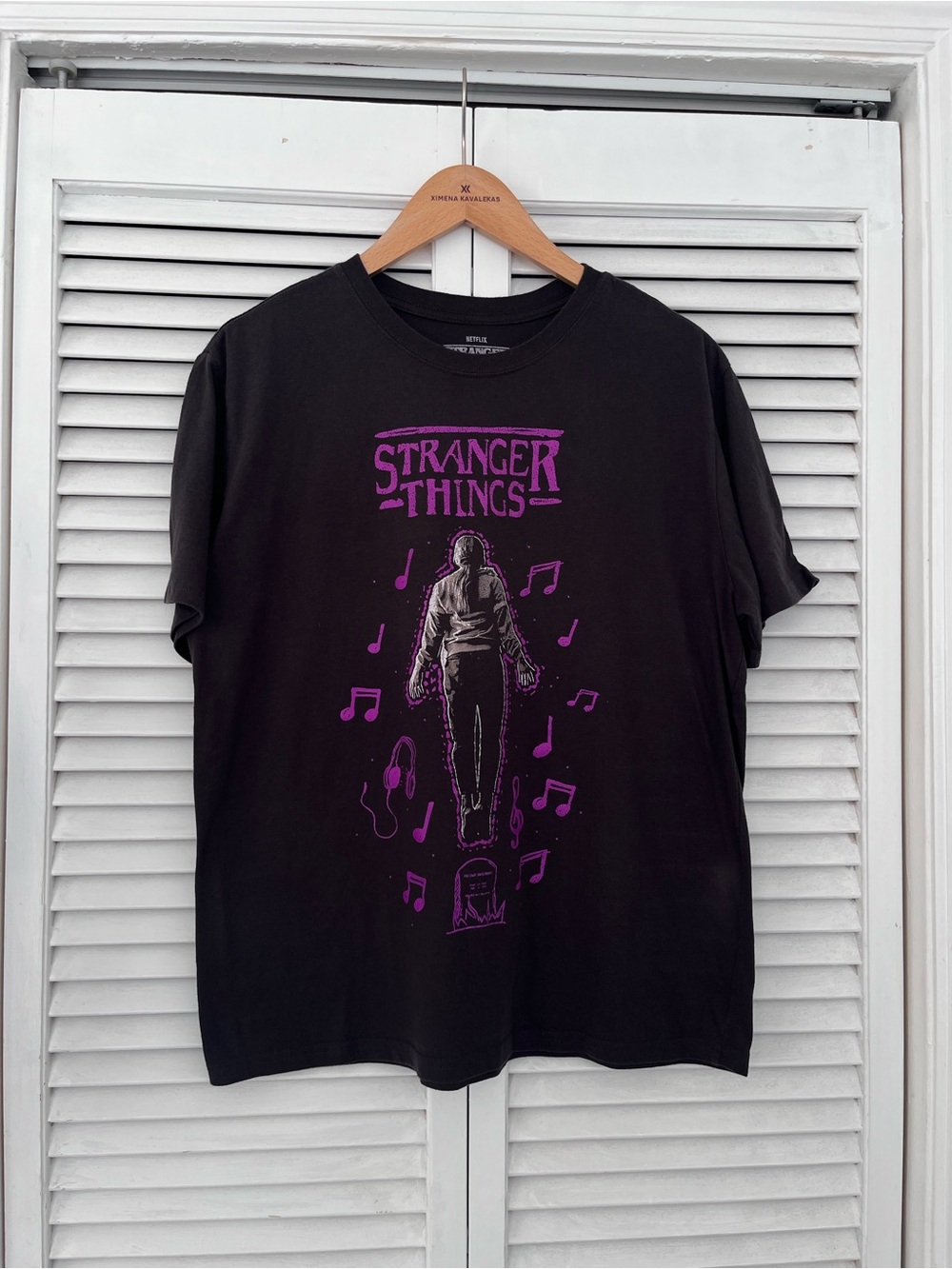 Netflix Stranger Things Black Tee with Purple Graphic